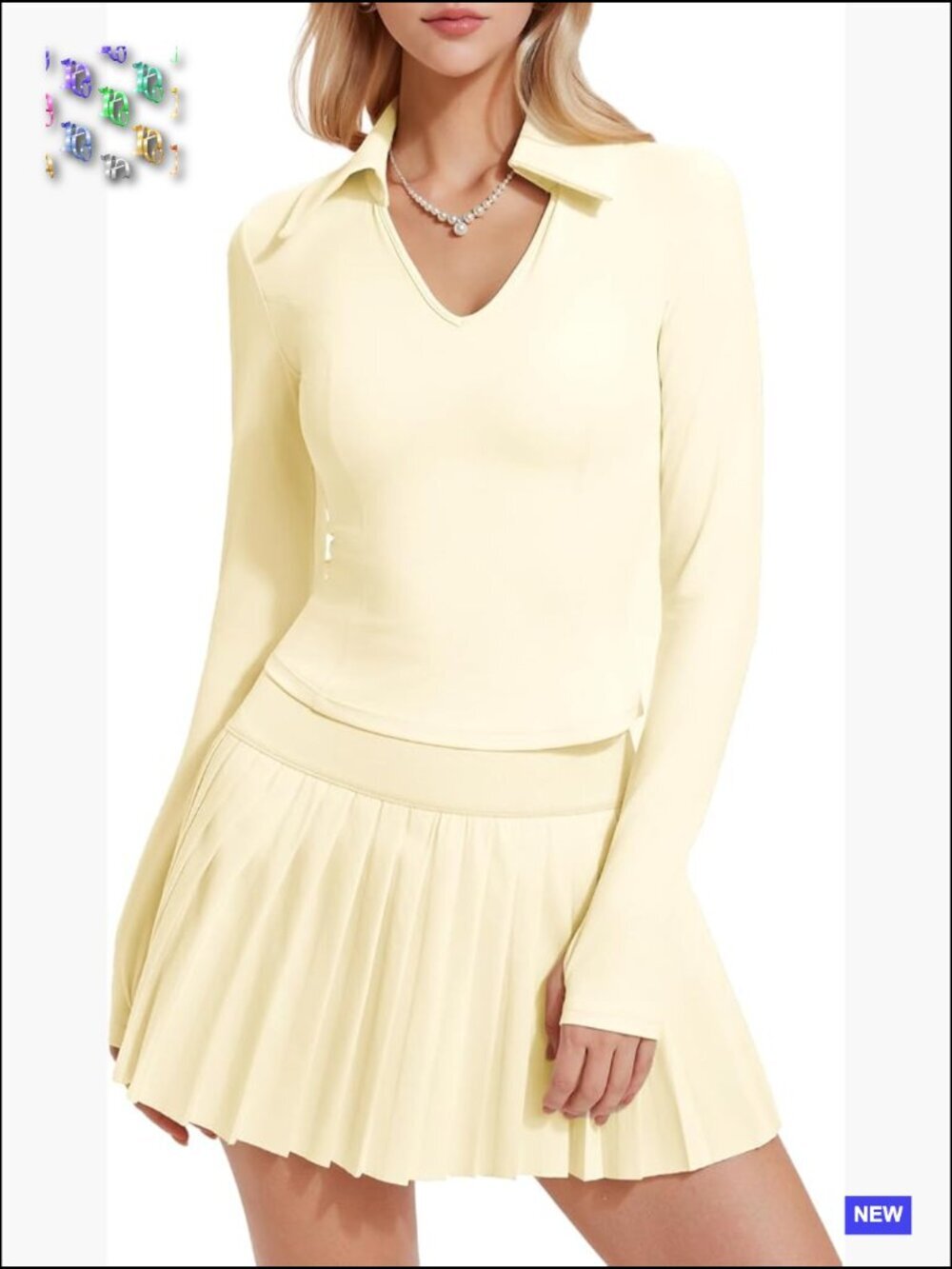 Two Piece Pleated Tennis Skirt Set High Waisted Racerback Color Block Golf